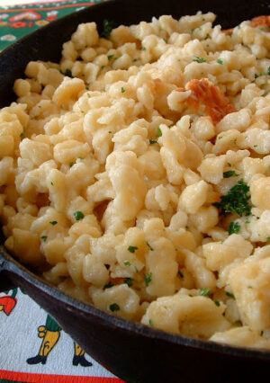 A pan of German Spaetzle