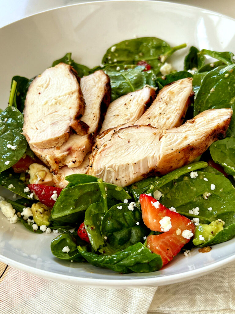 Spinach Salad with strawberries and a Balsamic Vinaigrette