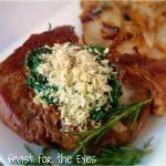 Special Occasion Ribeye Dinner with Creamed Swiss Chard and a Caramelized Onion Potato Tart