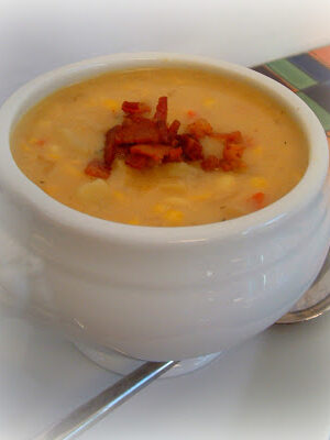 Corn chowder Soup is a wonderful way to showcase fresh corn. However, you can certainly use frozen corn during chillier fall and winter months. This soup recipe is hearty with grated cheese, potatoes and a garnish of bacon.