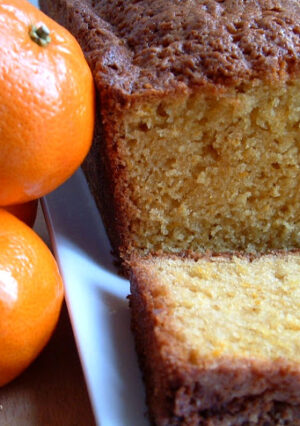 A slice of Clementine Oliver Oil Cake.