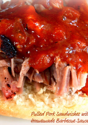 This Pulled Pork recipe is slow grilled on our Weber Charcoal Grill, and and has the best homemade barbecue sauce! Sure, you can make this in the oven, but slow grilling the pork turns out so tender and full of flavor. The BBQ sauce is off the hook, so I do recommend that you make both recipes. With the Weber, the cooking time can take 4-5 hours, and you'll need to add more briquettes. It's well worth the effort. In an oven, it will take about 6 hours to make.