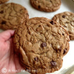 These Browned Butter Milk Chocolate Toffee Cookies are a mouthful to say, and a delicious mouthful to devour. Think of these as chocolate chip cookies-- kicked up! Browned butter gives a deeper flavor that complements the Heath toffee bits and the milk chocolate chips. These are both crispy and chewy. They don't last long in my kitchen!