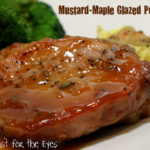 These Mustard Maple Glazed Pork Chops are perfect for a quick dinner that has lots of flavor. The sauce is a delicious combination of sweet and savory. The sauce is a savory/sweet blend of Dijon Mustard and maple syrup, with just a bit of rice wine vinegar. It comes together in minutes, and slowly bakes to a golden brown with a lovely glaze.