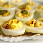 A plate of stuffed deviled eggs.