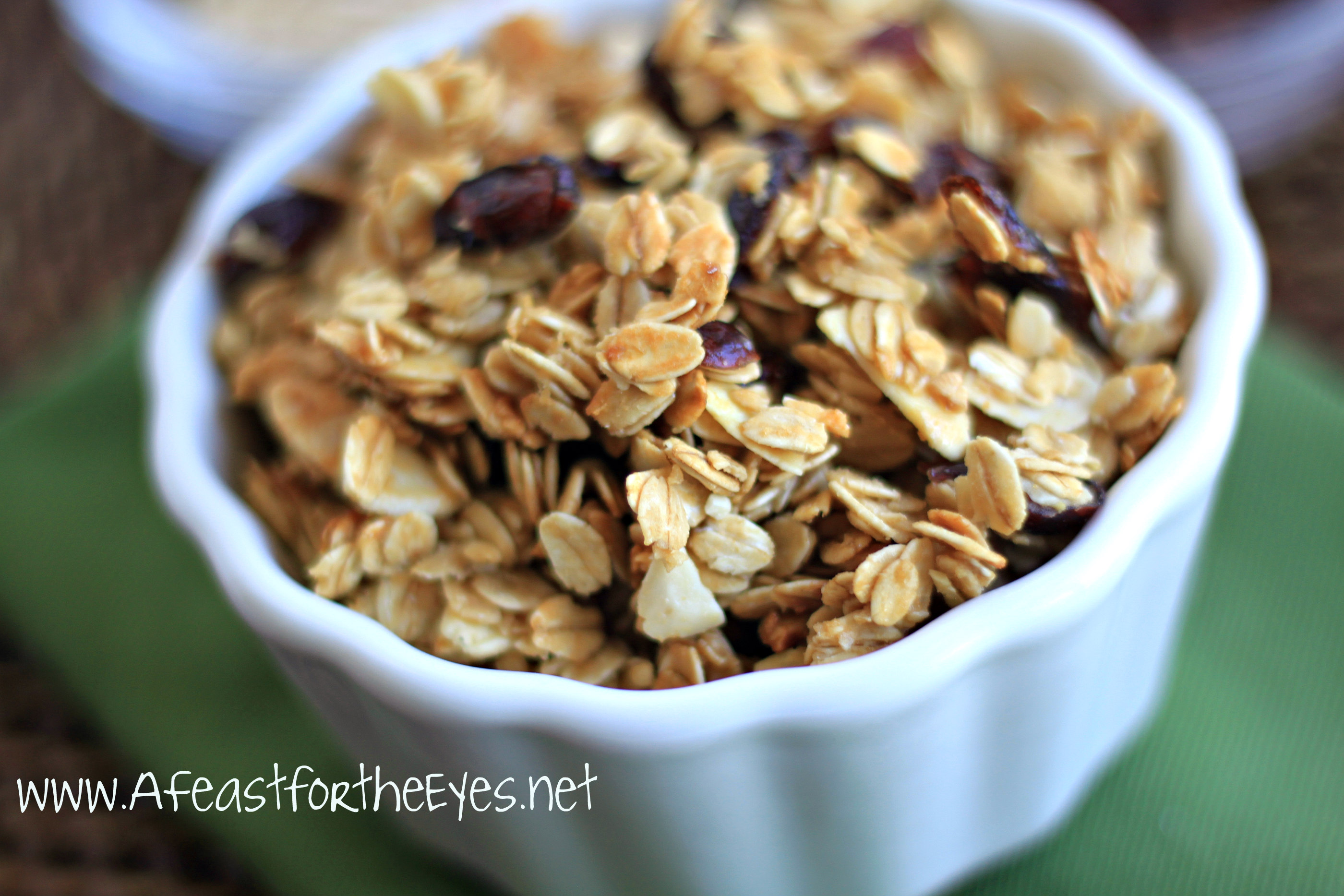 Homemade granola is easy to make, and you can customize it just to your liking. This is a recipe I've been making for years, and it's a healthier version made with honey and a little brown sugar. Mix this with a bowl of low-fat yogurt, and you have a satisfying and delicious power snack!