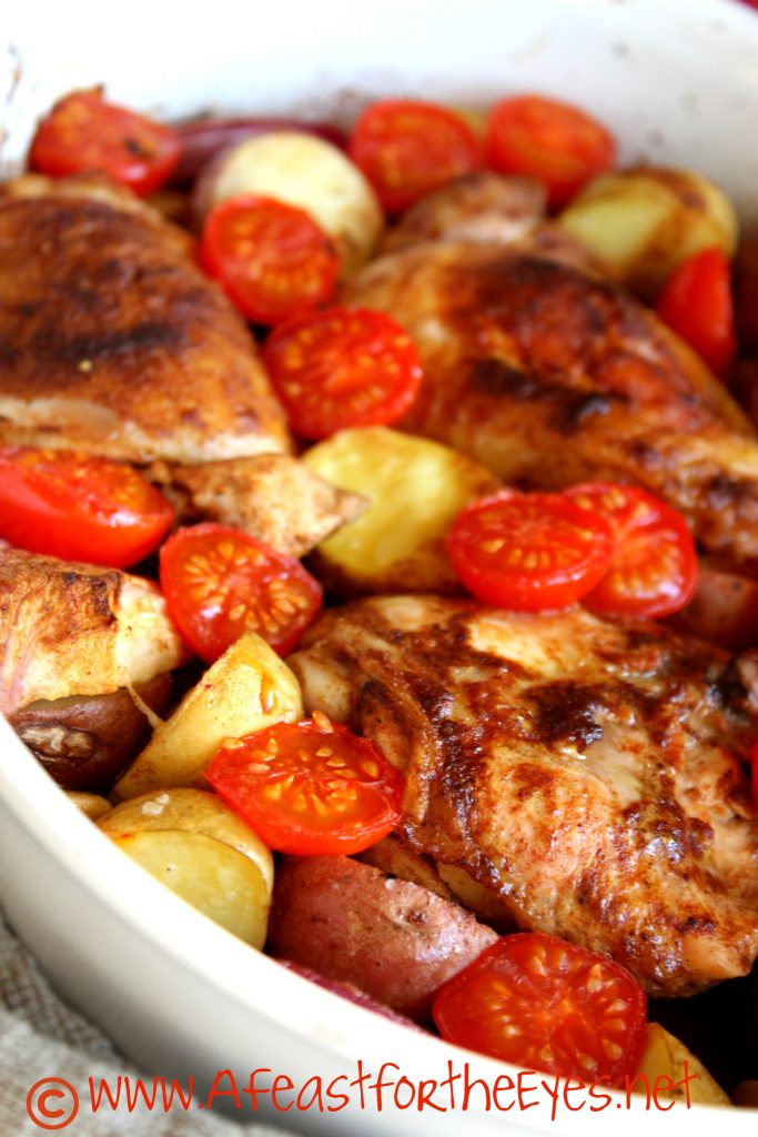Healthy One Pan Baked Paprika Chicken Thighs with Potatoes and Tomatoes ...