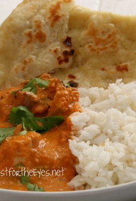 Butter Chicken is a Northern Indian dish, and a close cousin to Tikka Masala. The sauce is a rich and creamy tomato base with aromatics that include garam masala, ginger and a few other spices. Chicken thighs are coated in yogurt that, when broiled, mimics the char flavor of a traditional tandoori oven. Served with rice or warm naan (bread), this is a flavorful meal. As for heat? The serrano chili adds a touch of heat, but doesn't turn you into a fire breathing dragon! I can't rave enough about how much we loved this recipe. If you love Indian food, then this is the recipe for you!