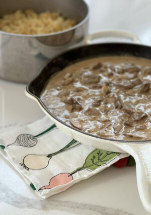 This Classic Beef Stroganoff with Egg Noodles is so delicious. Tender chunks of beef and mushrooms, coated in a luscious creamy sauce, and served over a bed of egg noodles looks like a fancy complicated meal. It’s actually quite the opposite. This recipe can be on the table in 30 minutes, so it's perfect for a week night meal.