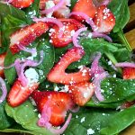 Fresh strawberries and fresh spinach are a beautiful pairing for a salad. (Sometimes, we add sliced grill chicken to make this salad a healthy and complete meal.)This homemade balsamic vinaigrette, with poppy seed, is the perfect balance of a little sweet and a little tart, and just a hint of garlic.