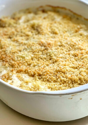 A casserole of potatoes in a cream sauce