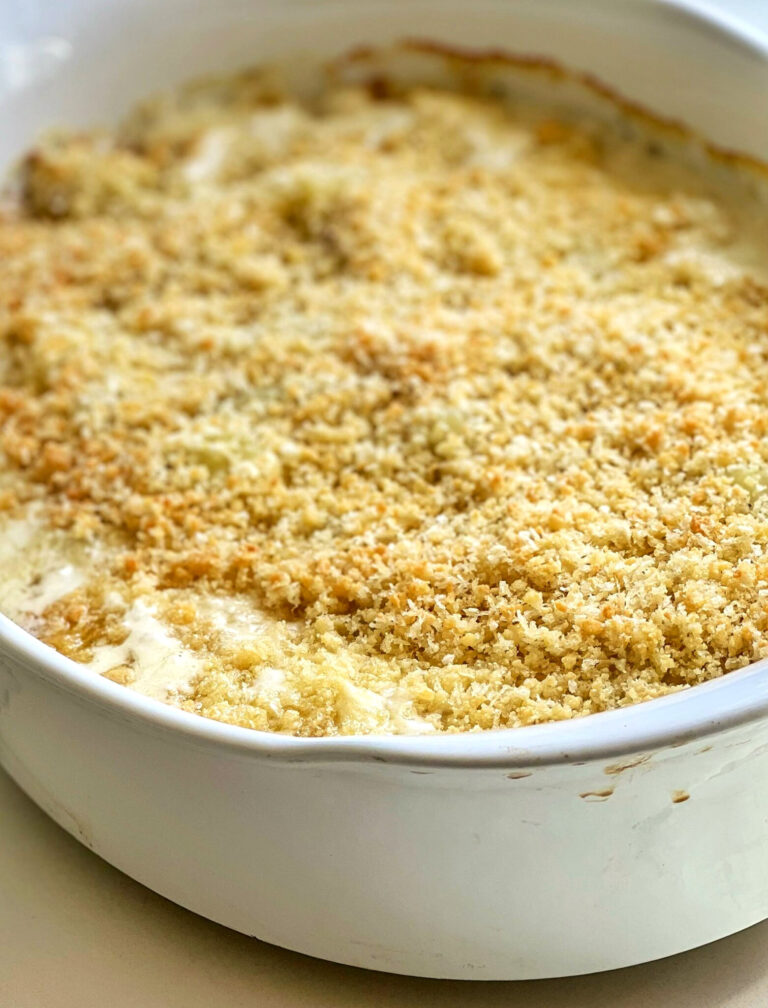 A casserole of potatoes in a cream sauce
