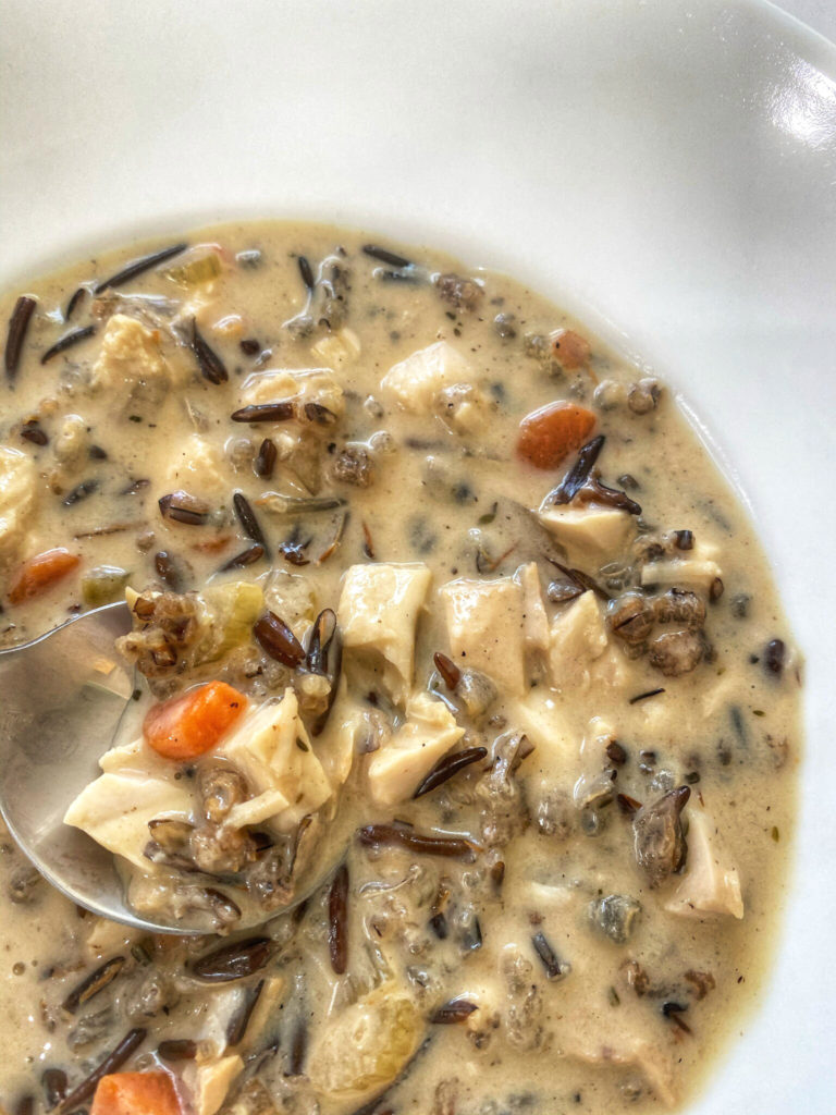 We never throw away our turkey carcass, after a holiday feast! This Turkey and Wild Rice soup is deliciously creamy. There's a bit of white wine added to the broth, for extra depth of flavor. While we love turkey sandwiches, this soup is a great alternative-- and, it's so comforting.