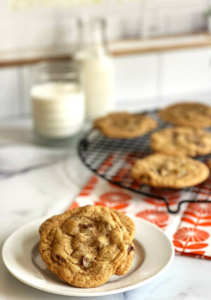 I can promise you that these are the best Chewy Chocolate Chip Cookies! As an "empty nester" household, learning how to scale down recipes can be a challenge. Especially, when it comes to baked goods. The last thing we need are dozens of cookies tempting us! This Chewy Chocolate Chip Cookie recipe for two is the perfect antidote to that dilemma. This recipe yields 12 cookies delightful and delicious cookies.