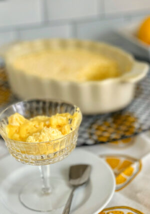 Classic Lemon Pudding Cake is a "magical" recipe. This dessert is a combination of a lemon custard-pudding and an airy and light cake layer on top. All of the ingredients are blended together, and while it bakes the recipe divides itself into two layers. It's like magic! This dessert is what lemon lovers dream of.