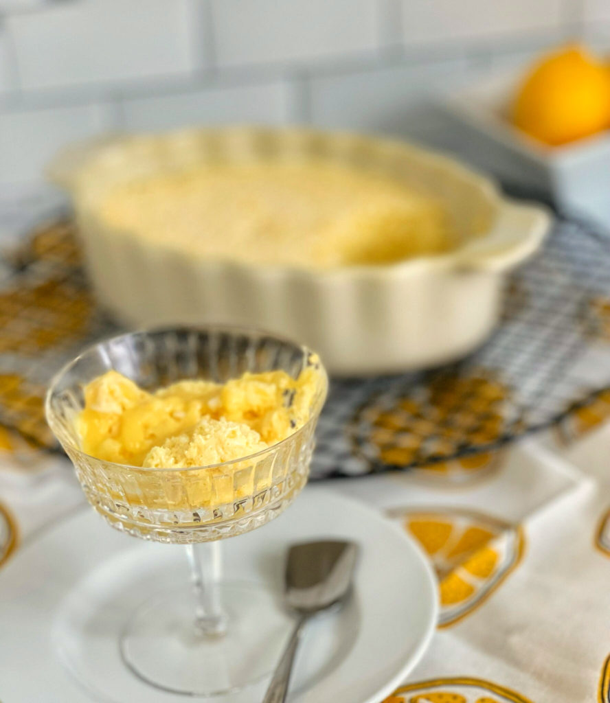 Classic Lemon Pudding Cake is a "magical" recipe. This dessert is a combination of a lemon custard-pudding and an airy and light cake layer on top. All of the ingredients are blended together, and while it bakes the recipe divides itself into two layers. It's like magic! This dessert is what lemon lovers dream of.