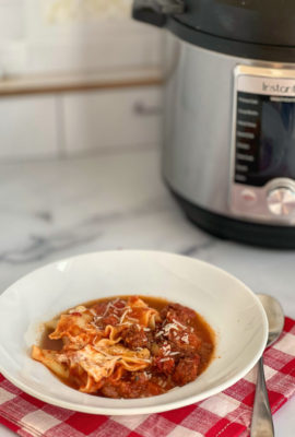 This Lasagna Soup has most of the elements of a time-consuming Lasagna Casserole. Using a pressure cooker makes one pot soup a breeze to make in less than 30 minutes. I've also included how to adapt this recipe on a stove top. It's hearty, flavorful and freezes well.