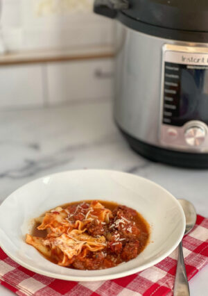This Lasagna Soup has most of the elements of a time-consuming Lasagna Casserole. Using a pressure cooker makes one pot soup a breeze to make in less than 30 minutes. I've also included how to adapt this recipe on a stove top. It's hearty, flavorful and freezes well.