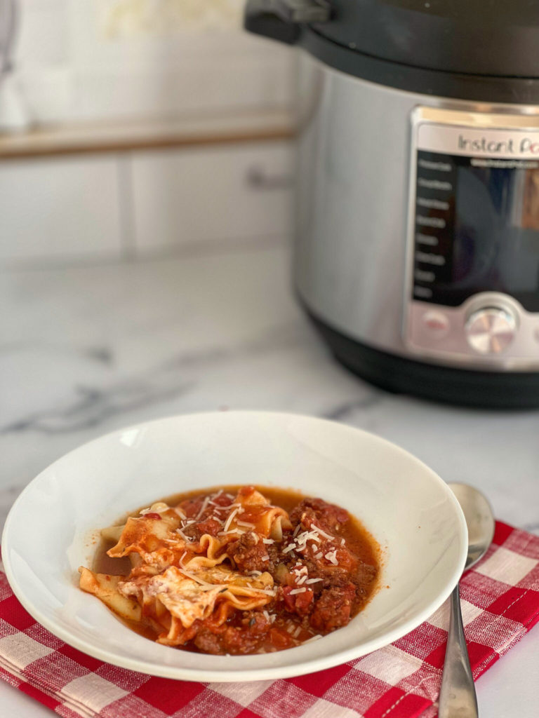 This Lasagna Soup has most of the elements of a time-consuming Lasagna Casserole. Using a pressure cooker makes one pot soup a breeze to make in less than 30 minutes. I've also included how to adapt this recipe on a stove top. It's hearty, flavorful and freezes well.