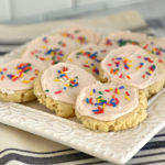 Swig Soft Sugar Cookies became famous at the Utah Swig Soda Shops. They are a thick, soft sugar with a sweet and creamy sour cream frosting. The cookies have rough edges that are slightly crisp. They cookies have a buttery taste, are very soft and the luscious frosting is perfection.