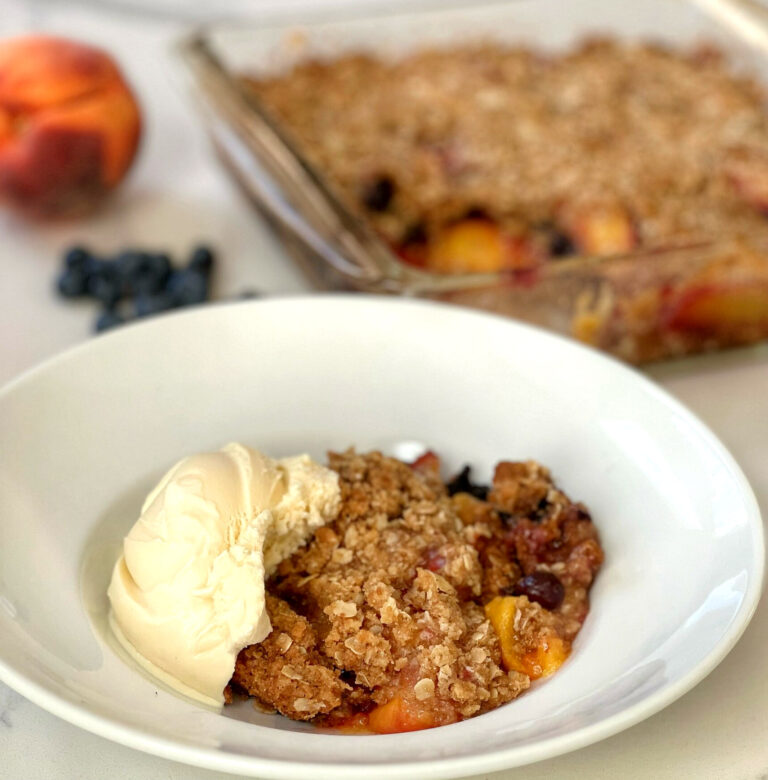The Best Peach and Blueberry Fruit Crisp Dessert