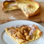 This Dutch Baby Pancake is such a simple batter to make. With this version, fresh apples are sliced, sauteed in butter, brown sugar and cinnamon-- plus an extra ingredient (in the printable recipe card). These are perfect for a fall breakfast or brunch.