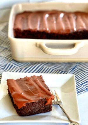 This Chocolate Snack Cake scratched my itch for a chocolate craving. Being empty nesters, this cake is the perfect size that lasts a few days. The cake is exactly what you want-- moist, tender and chocolatey! The frosting has only three ingredients. Perfection!