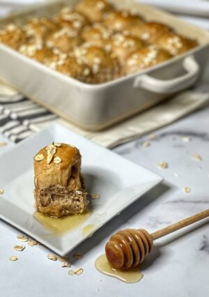 Oatmeal Honey Rolls with a drizzle of honey