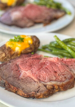 A lice of medium rare prime rib beef,