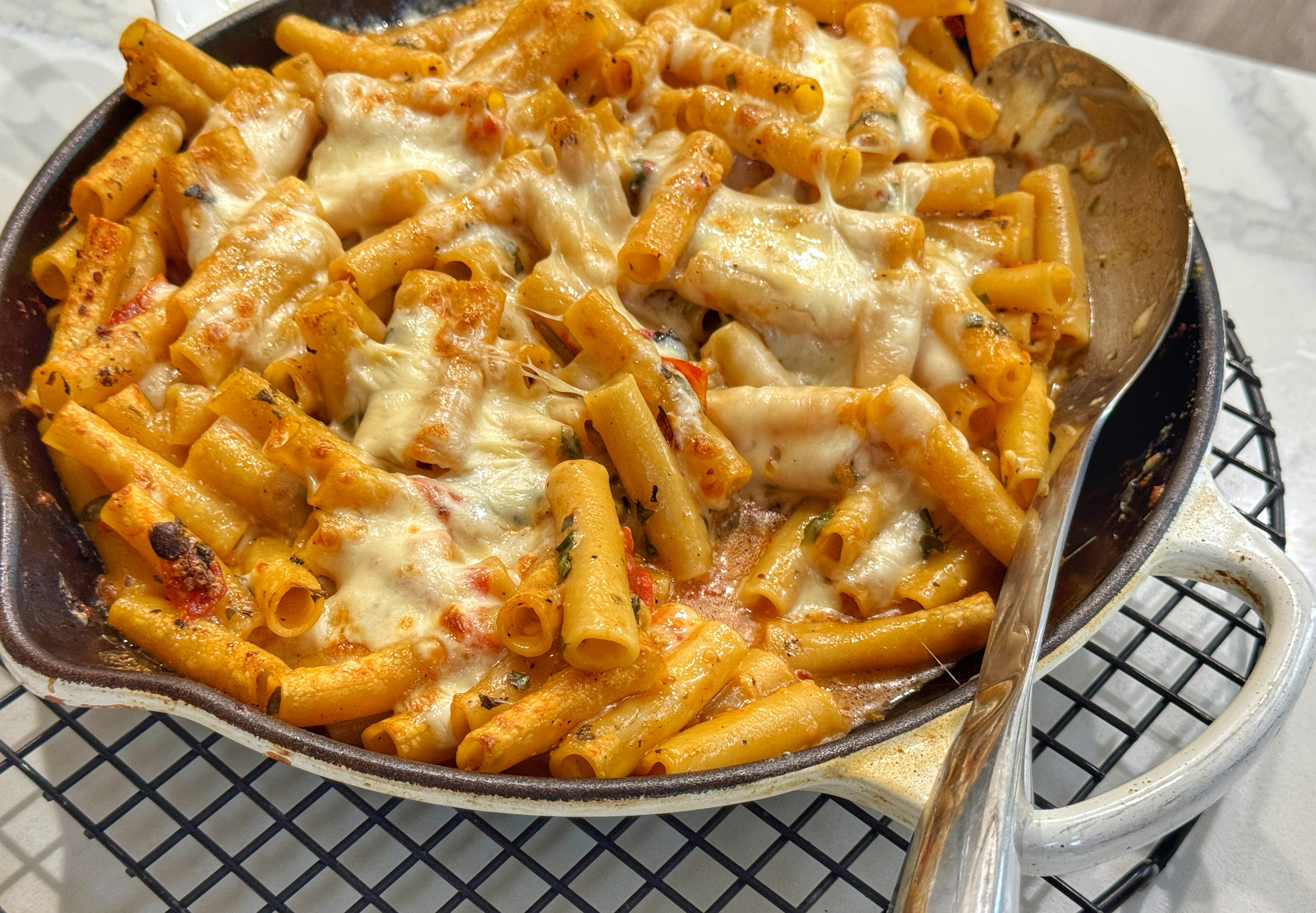 Cast Iron One Pan Ziti with Charred Tomatoes